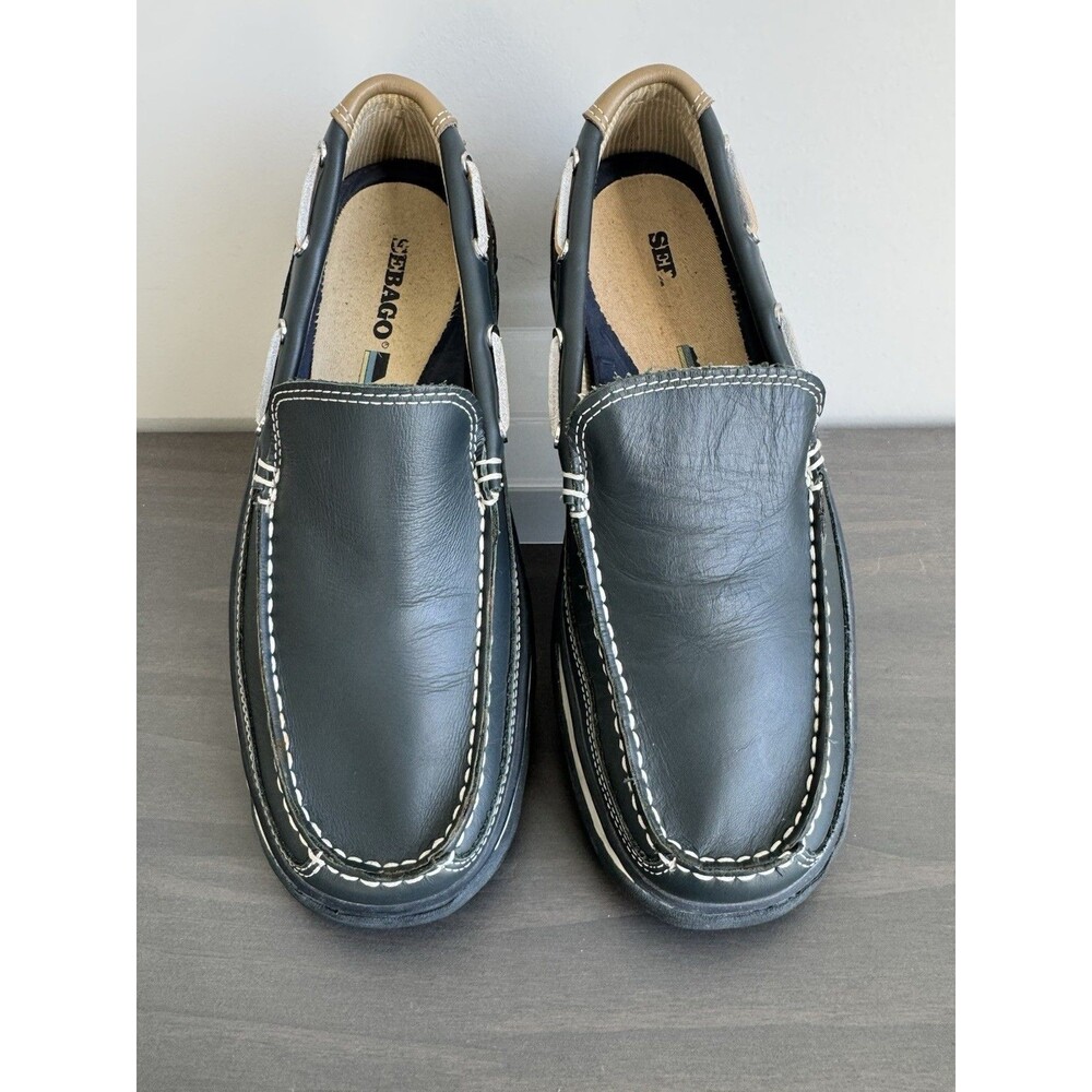 Sebago Dockside Blue & Taupe Leather Men’s Size 9 Slip On Loafer Shoes B77026